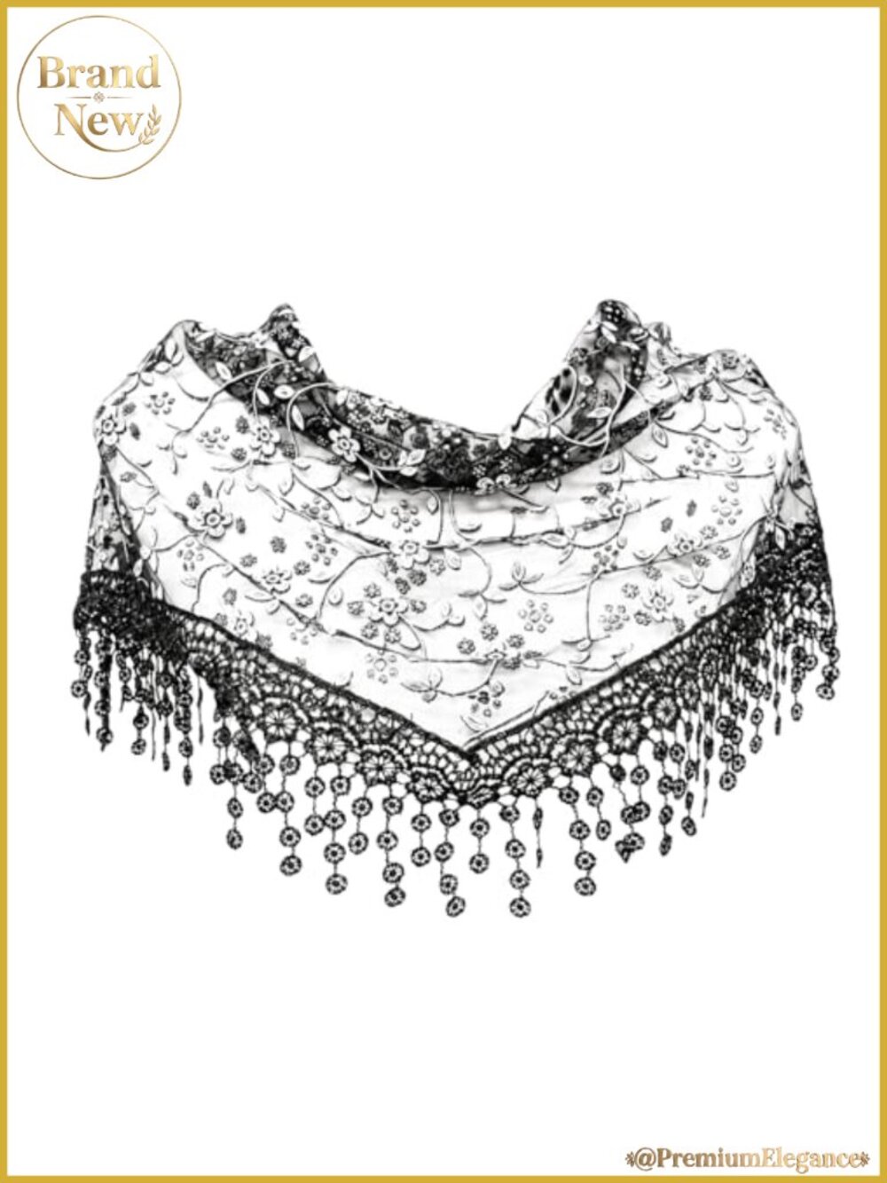 Lace Triangle Scarf Women Floral Fringe Polyester Head Wrap Neck Scarf Bandana